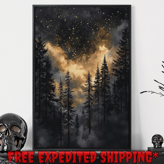 Enchanted Dark Forest Starry Night Gothic Poster