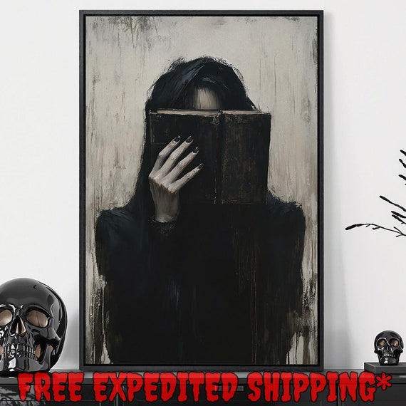 Gothic Figure Of A Girl With Dark Book Print Mysterious Home Decor Dark Academic Aesthetic Poster Ready To Hang Framed Wall Art