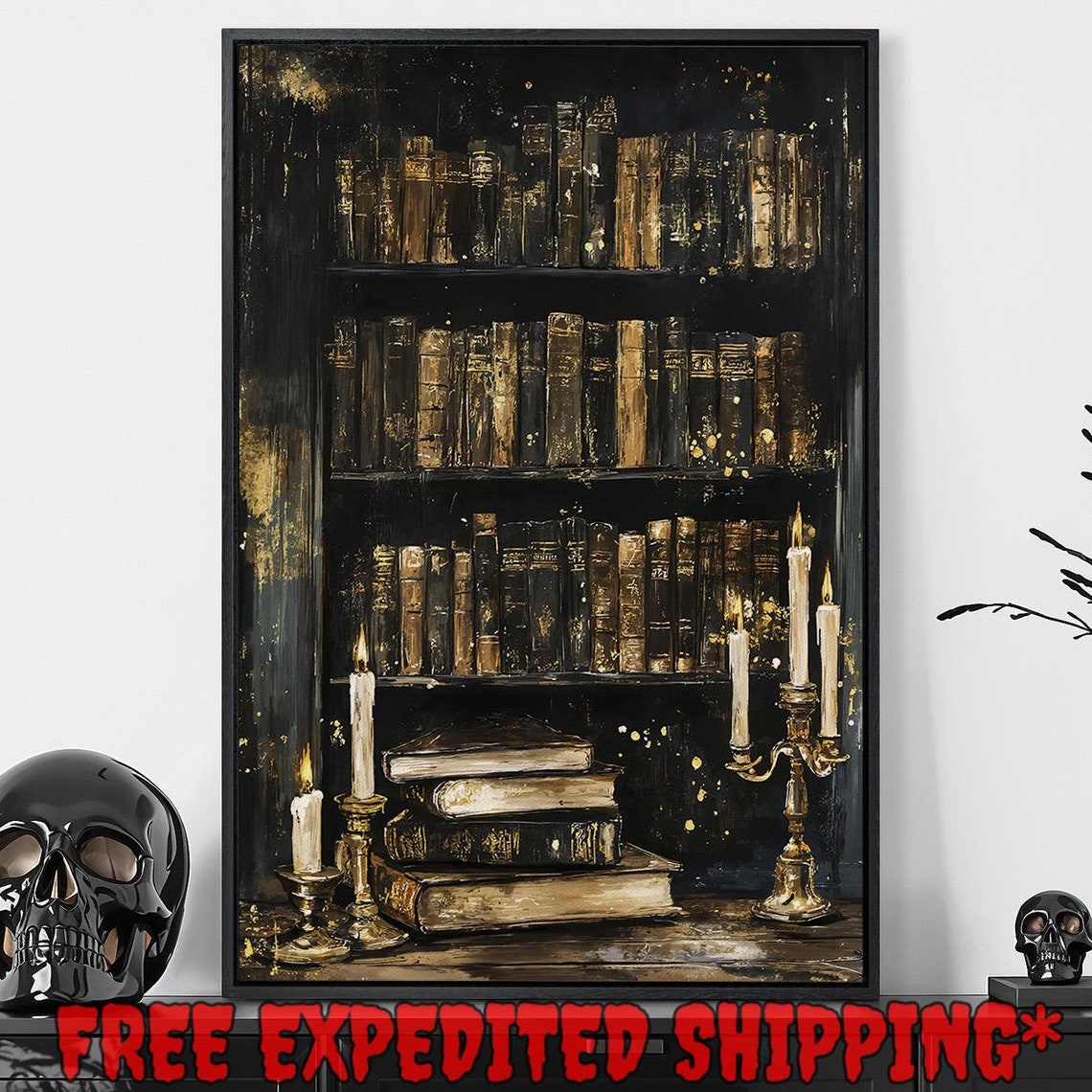 Vintage Library Bookcase With Candles Dark Academia Book Poster