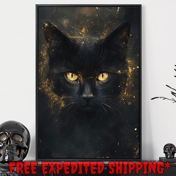 Mystical Black Cat Framed Wall Art Enchanted Animal Painting Print Gothic Feline Decor Dark Academia Poster Ready To Hang