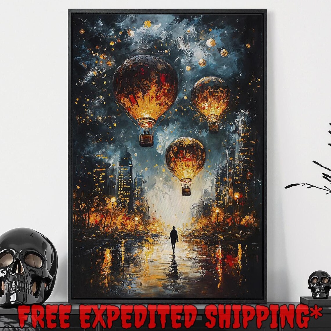 Hot Air Balloon at Night, Gothic Fantasy Poster