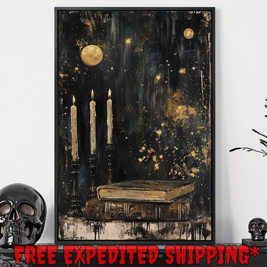 Antique Books With Lit Candles Black And Gold Dark Academic Poster