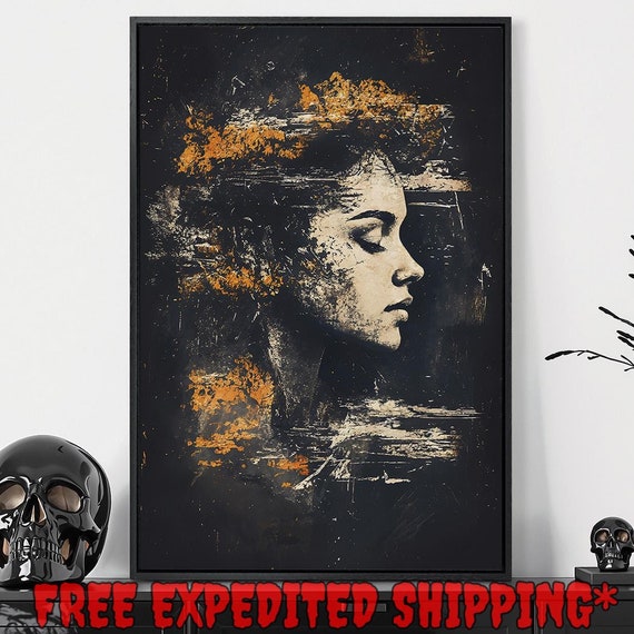 Profile Woman Framed Wall Art Moody Female Face Painting Print Gothic Dark Academic Decor Dark Cottagecore Poster Gift Ready To Hang