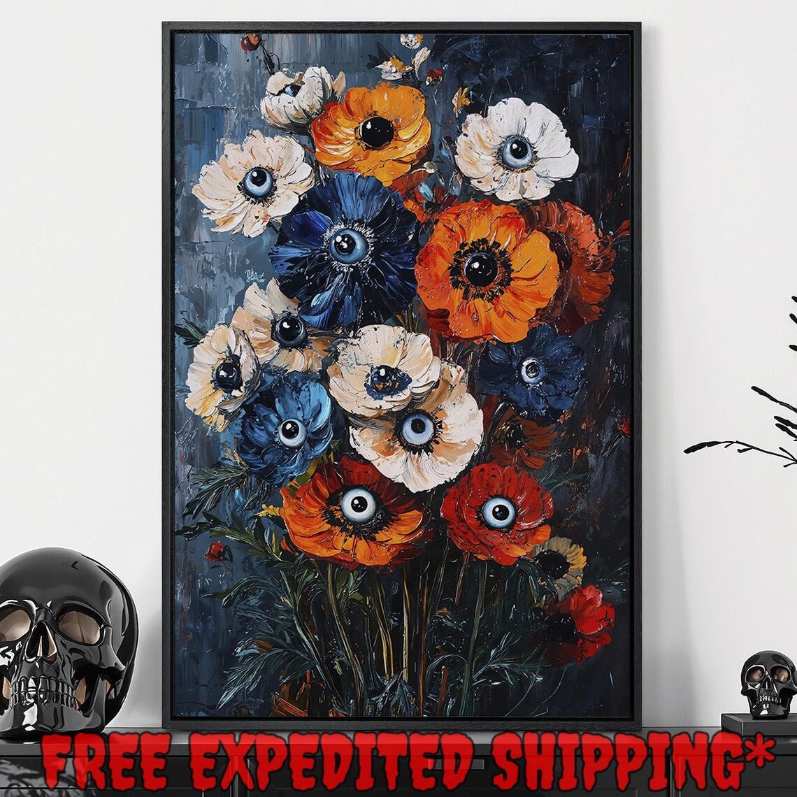 Surreal Colorful Flowers With Realistic Eyeball Centers Art Poster