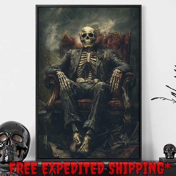 Skeleton In Suit Red Armchair Dapper Death Gothic Macabre Art Poster