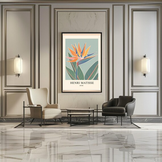 Bird of Paradise Tropical Flower Poster in Henri Matisse Retro Style