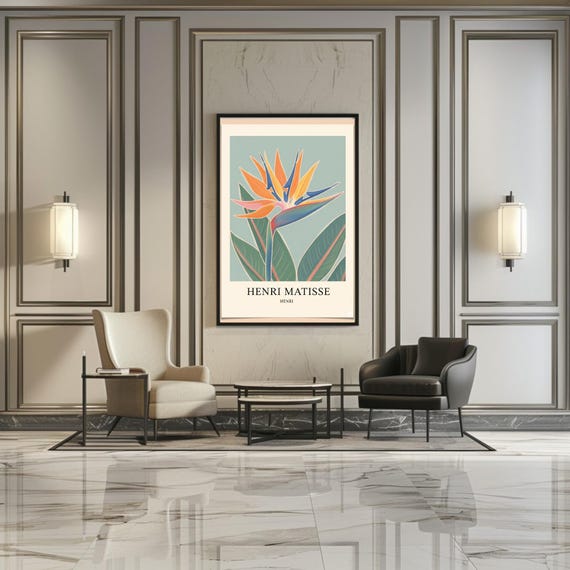 Henri Matisse Inspired Minimalist Bird Of Paradise Flower Poster Matte Tropical Art Print Retro Botanical Wall Modern Plant