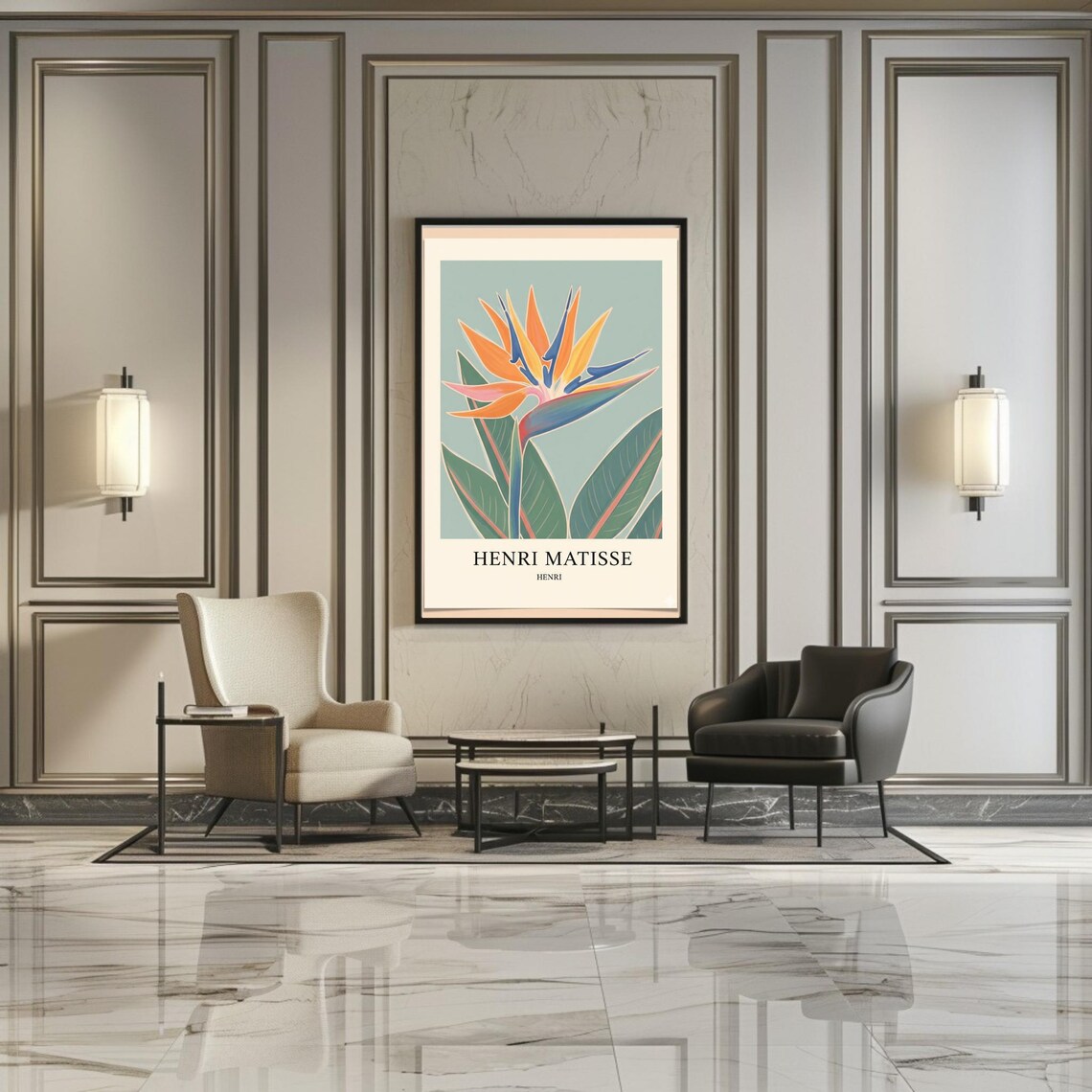 Bird of Paradise Tropical Flower Poster in Henri Matisse Retro Style