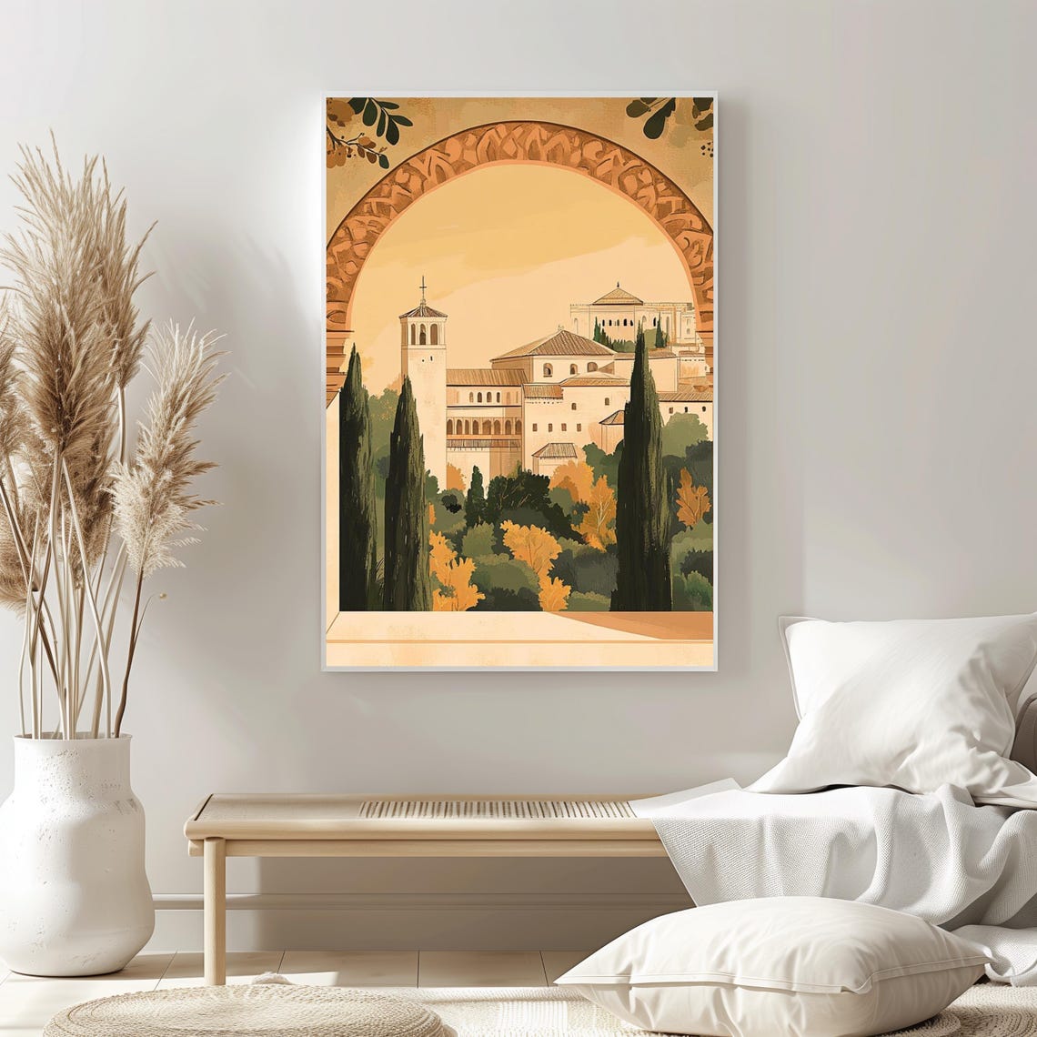 Golden Arch Window View Historic Old Town Vintage Style Wall Art