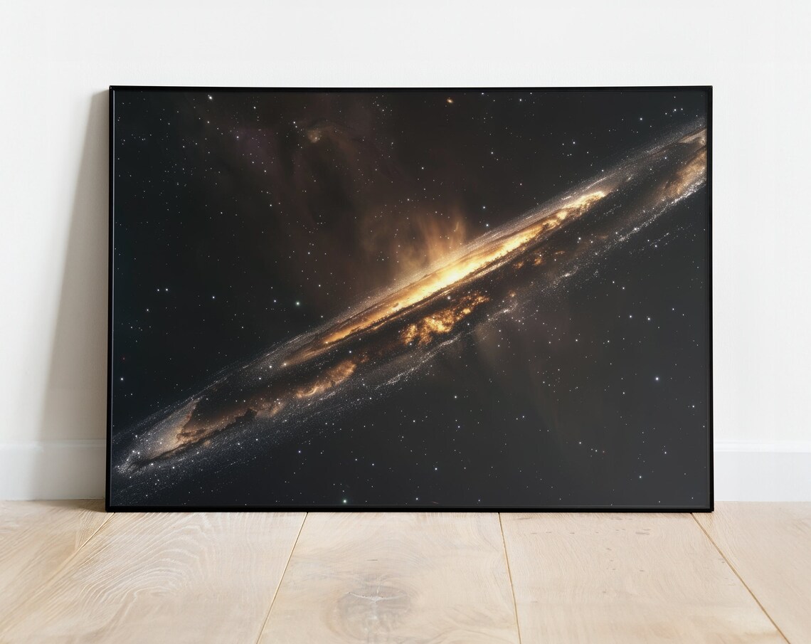 Radiant Golden Spiral Galaxy Deep Space Cosmos Astronomy Print