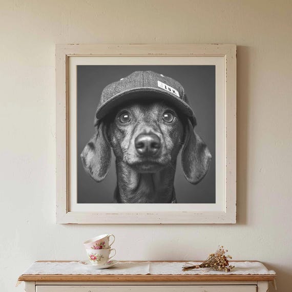 Dachshund Baseball Cap Canvas Print Dog Portrait Wall Art