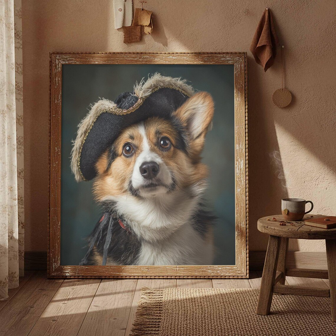 Corgi Pirate Dog Tricorn Hat Portrait Funny Pet Lover Art Poster