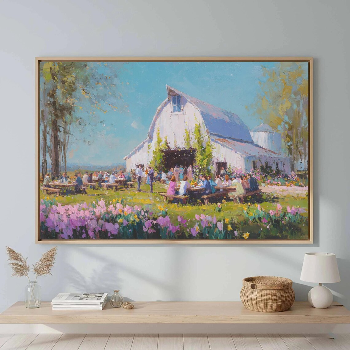 Spring Barn Garden Party Impressionist Oil Painting Flower Poster