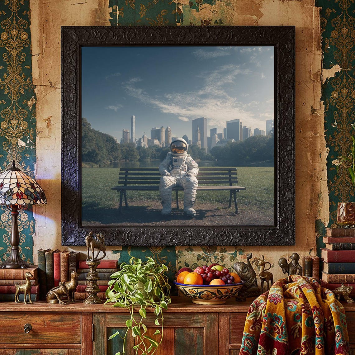 Astronaut Park Bench Canvas Print Urban Space Wall Art
