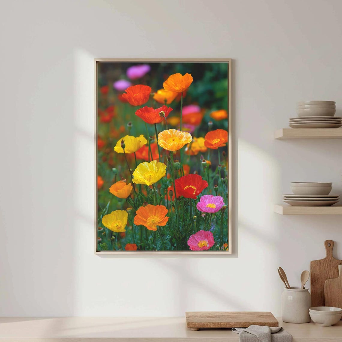 Colorful Poppy Flowers Field Spring Blossom Photography Art Poster