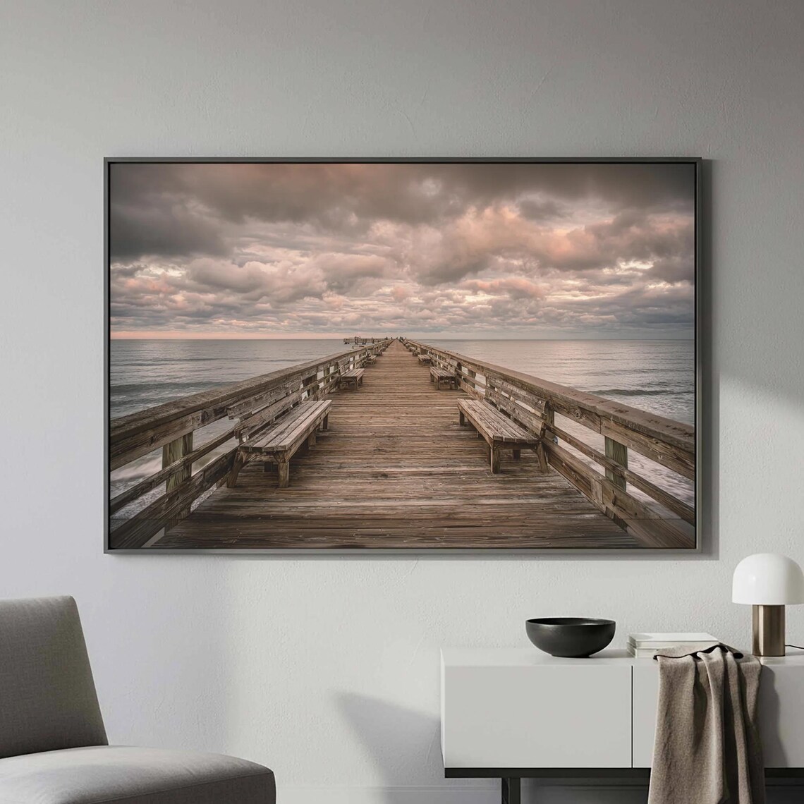 Ocean Pier Wooden Boardwalk Sunset Photography Wall Decor Poster