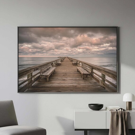 Ocean Pier Wooden Boardwalk Sunset Photography Wall Decor Poster
