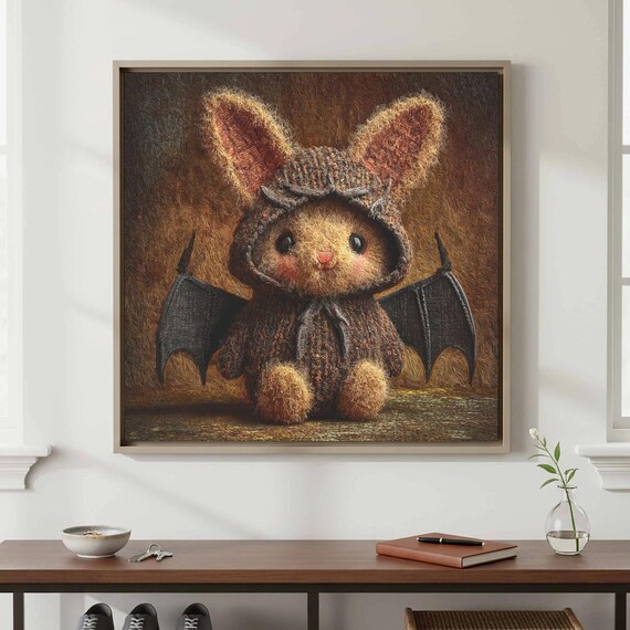 Cute Bunny Bat Costume Wall Art Animal Print Decor