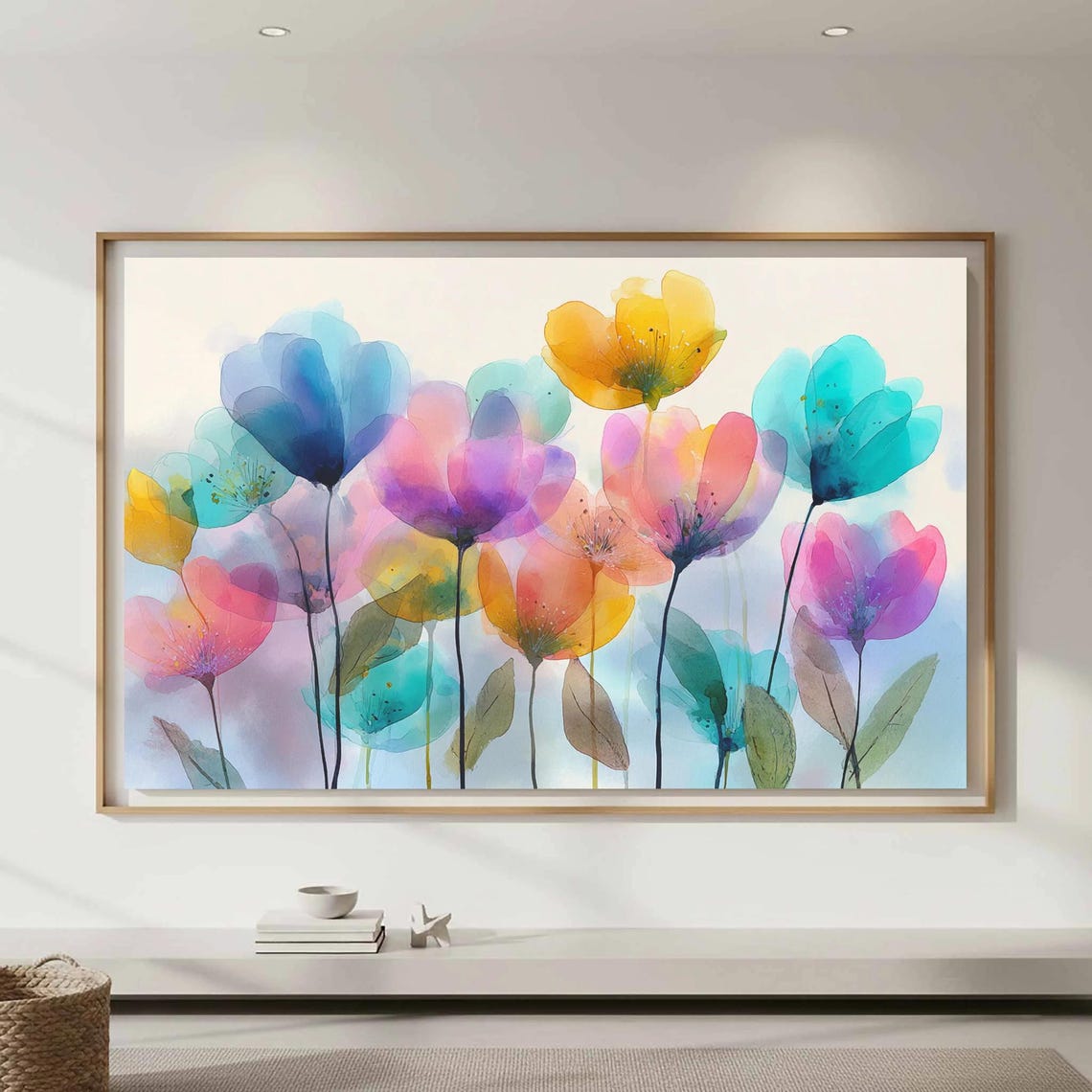Colorful Watercolor Floral Wall Art Modern Botanical Print