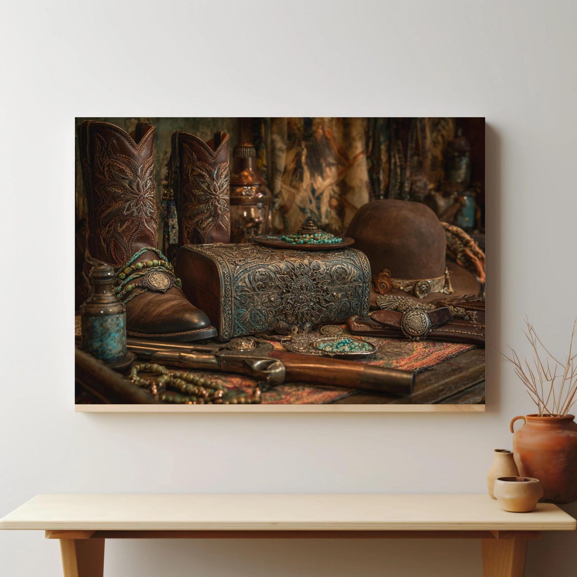 Western Cowboy Boots Still Life Turquoise Jewelry Vintage Photo Poster