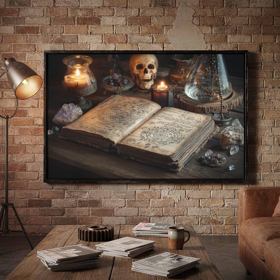 Gothic Spell Book Skull Candles Crystals Dark Academia Art Print