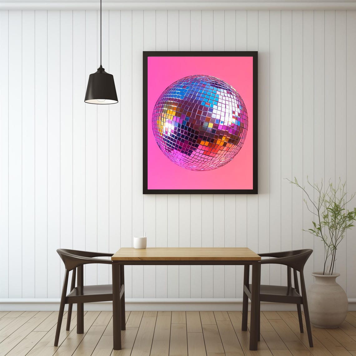 Silver Disco Ball On Bright Pink Background Trendy Party Art Poster - Image 2