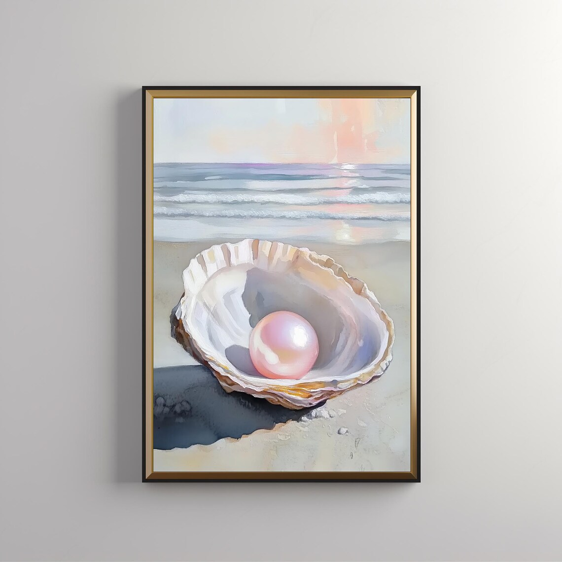 Pink Pearl Seashell Art Print, Coastal Decor