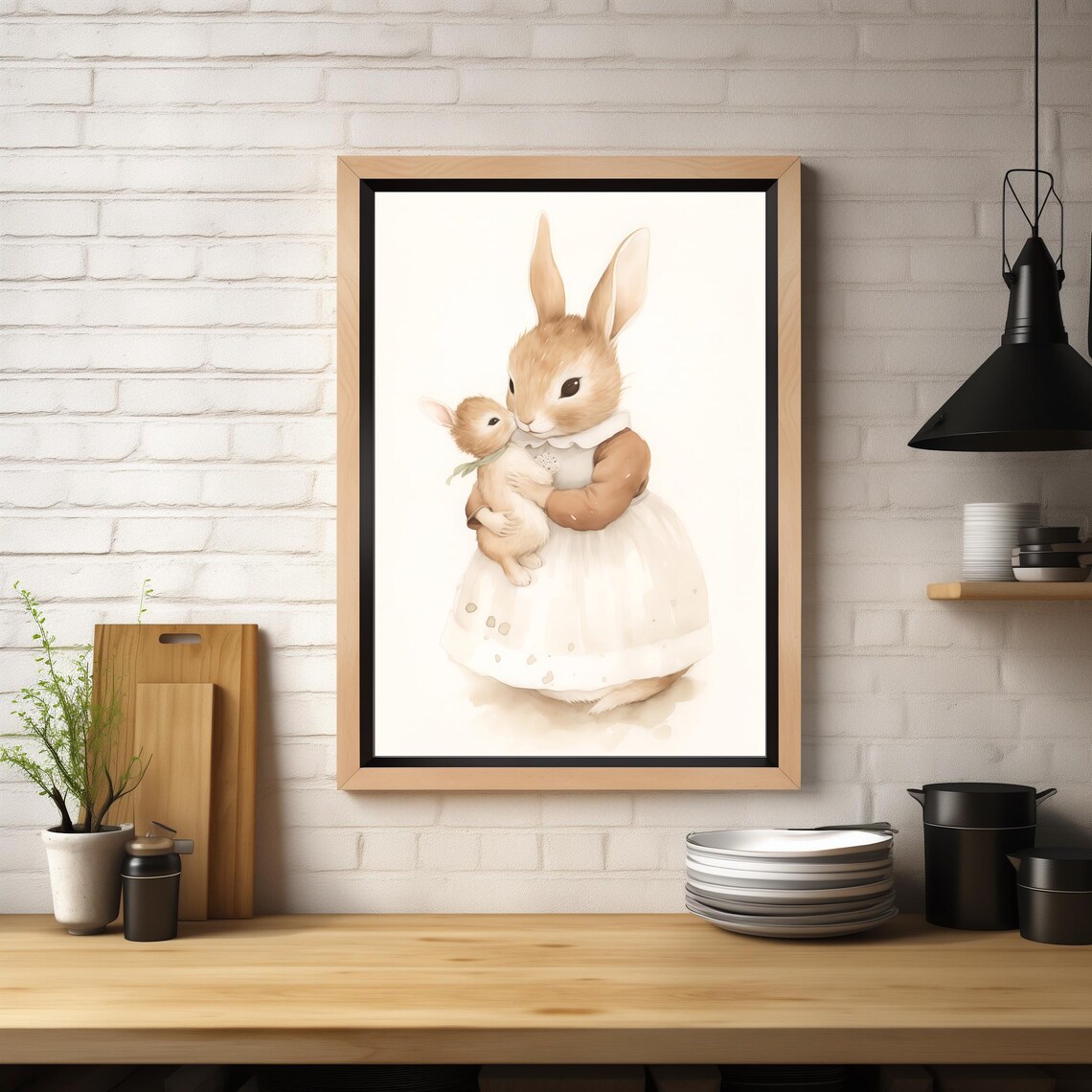 Mama Rabbit Holding Baby Bunny Vintage Nursery Kids Wall Art Poster - Image 3