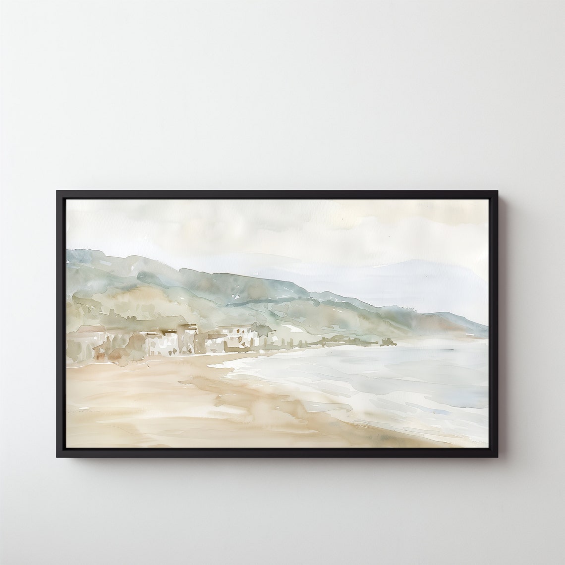 Soft Neutral Coastal Beach Watercolor Ocean Waves Landscape Poster - Image 4