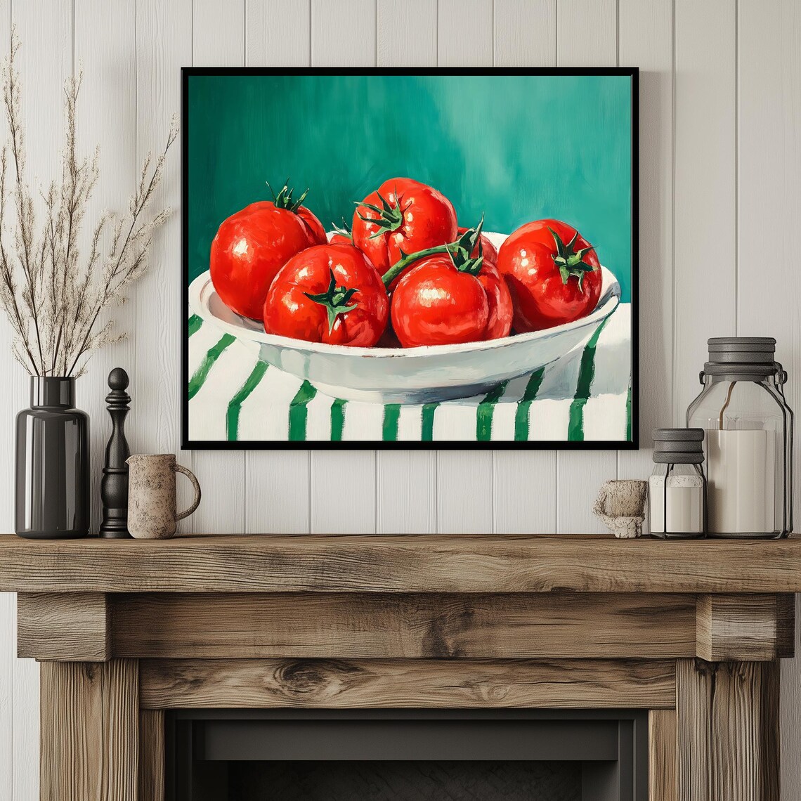 Red Tomatoes In White Bowl Still Life Painting Kitchen Wall Art - Image 2