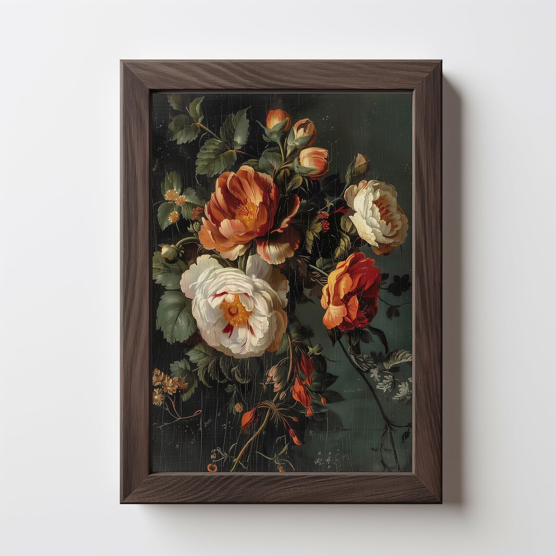 Moody Dark Floral Still Life Print Vintage Roses Peonies Botanical Art - Image 5