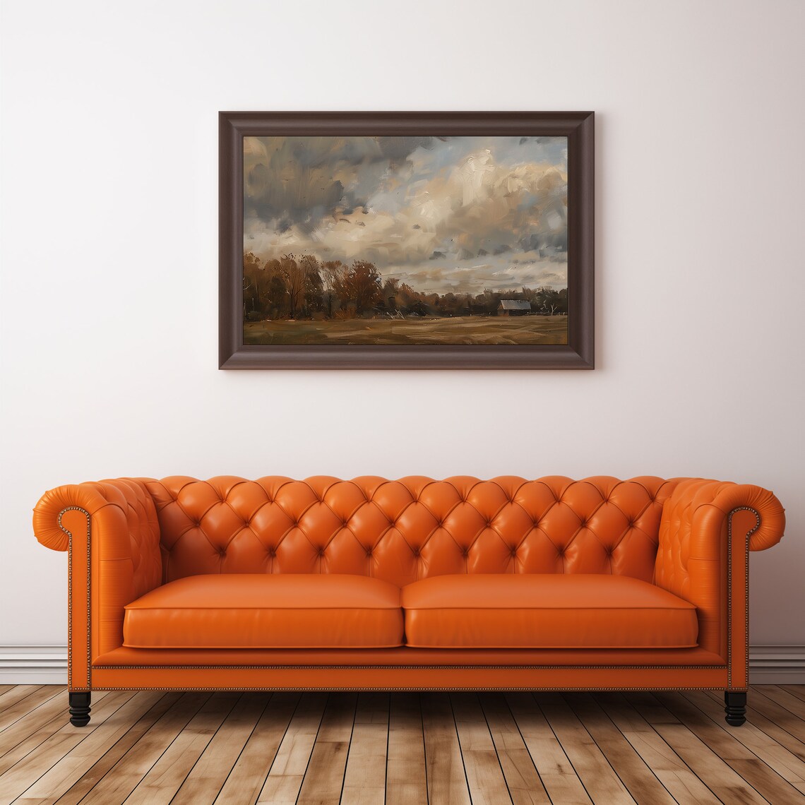 Moody Stormy Sky Farmhouse Field Rustic Barn Vintage Landscape Poster - Image 3
