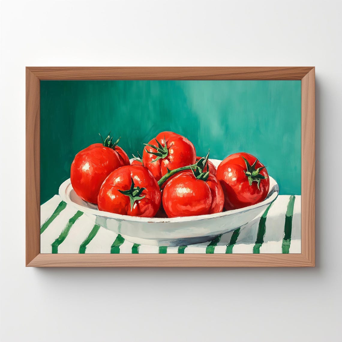 Red Tomatoes In White Bowl Still Life Painting Kitchen Wall Art