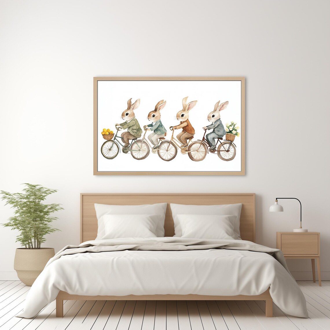 Bunnies Riding Bicycles Watercolor Nursery Illustration Whimsical Poster - Image 2
