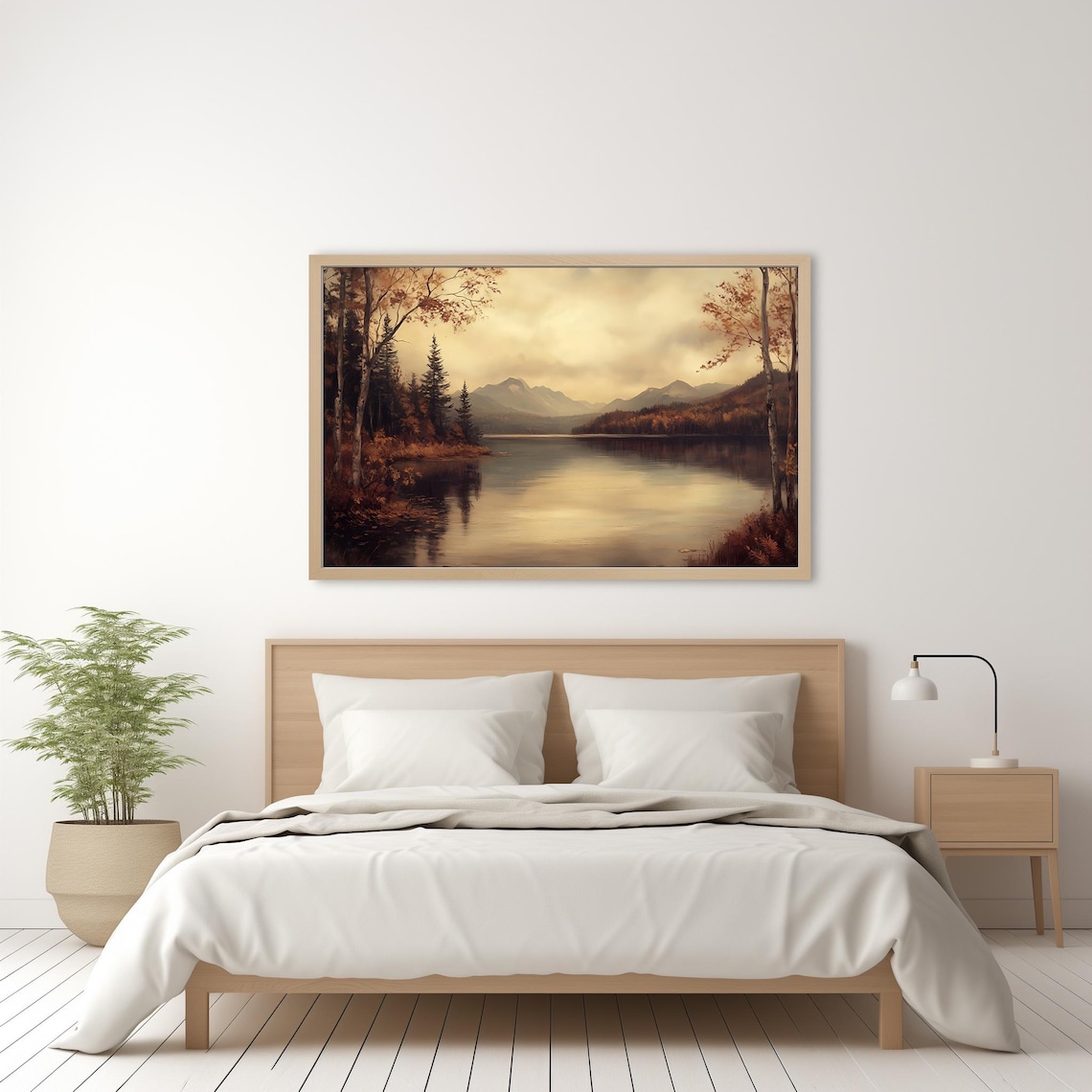 Rustic Fall Lake Landscape, Vintage Farmhouse Art Print - Image 2