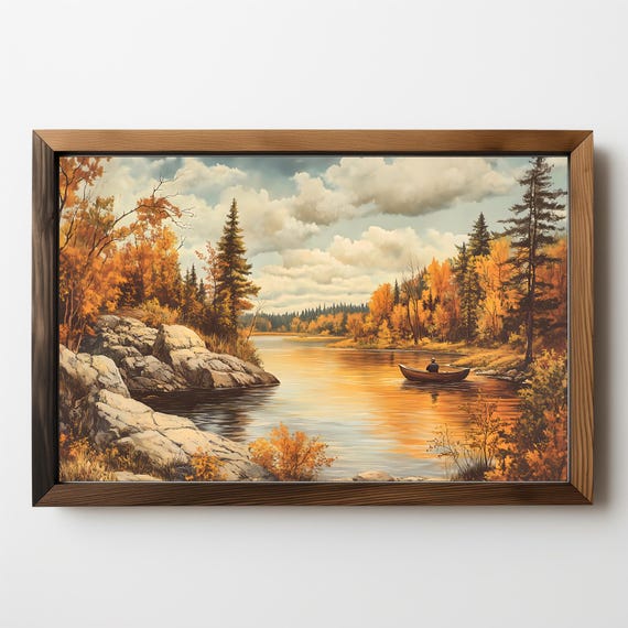 Vintage Autumn Painting Moody Fall Landscape Farmhouse Decor Autumn Authentic Art Earth Tone Painting 430