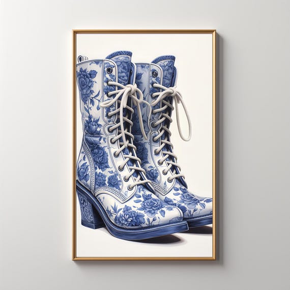 Blue Cowboy Boots Print Blue Cowboy Boots Art Minimalist Southern Wall Poster Vintage Western Cowgirl Cute Apartment Decor 327