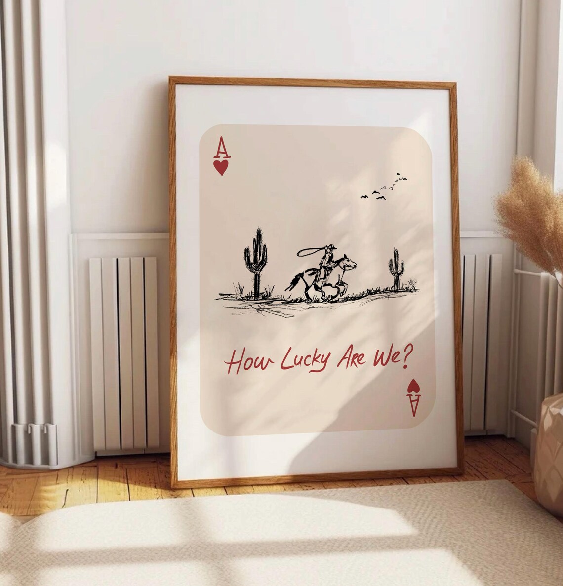 Ace of Hearts Cowboy How Lucky Are We Retro Western Art Poster