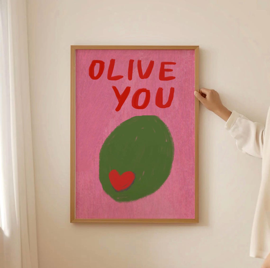 Cheerful Olive You Red Pink Olive Heart Foodie Kitchen Decor Poster - Image 3