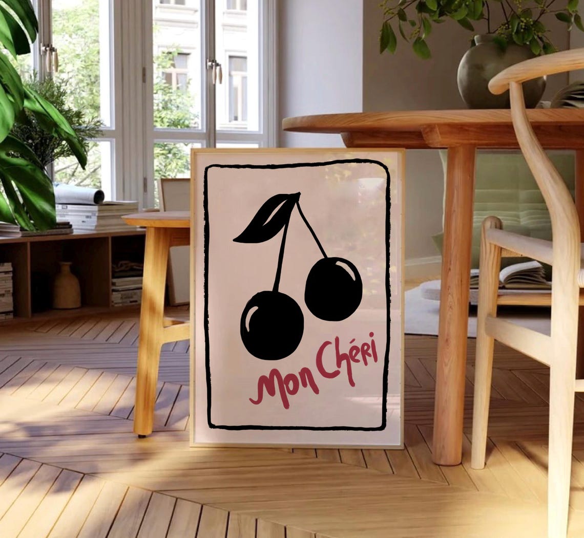Mon Cheri Black Cherry French Retro Kitchen Wall Decor Poster - Image 3