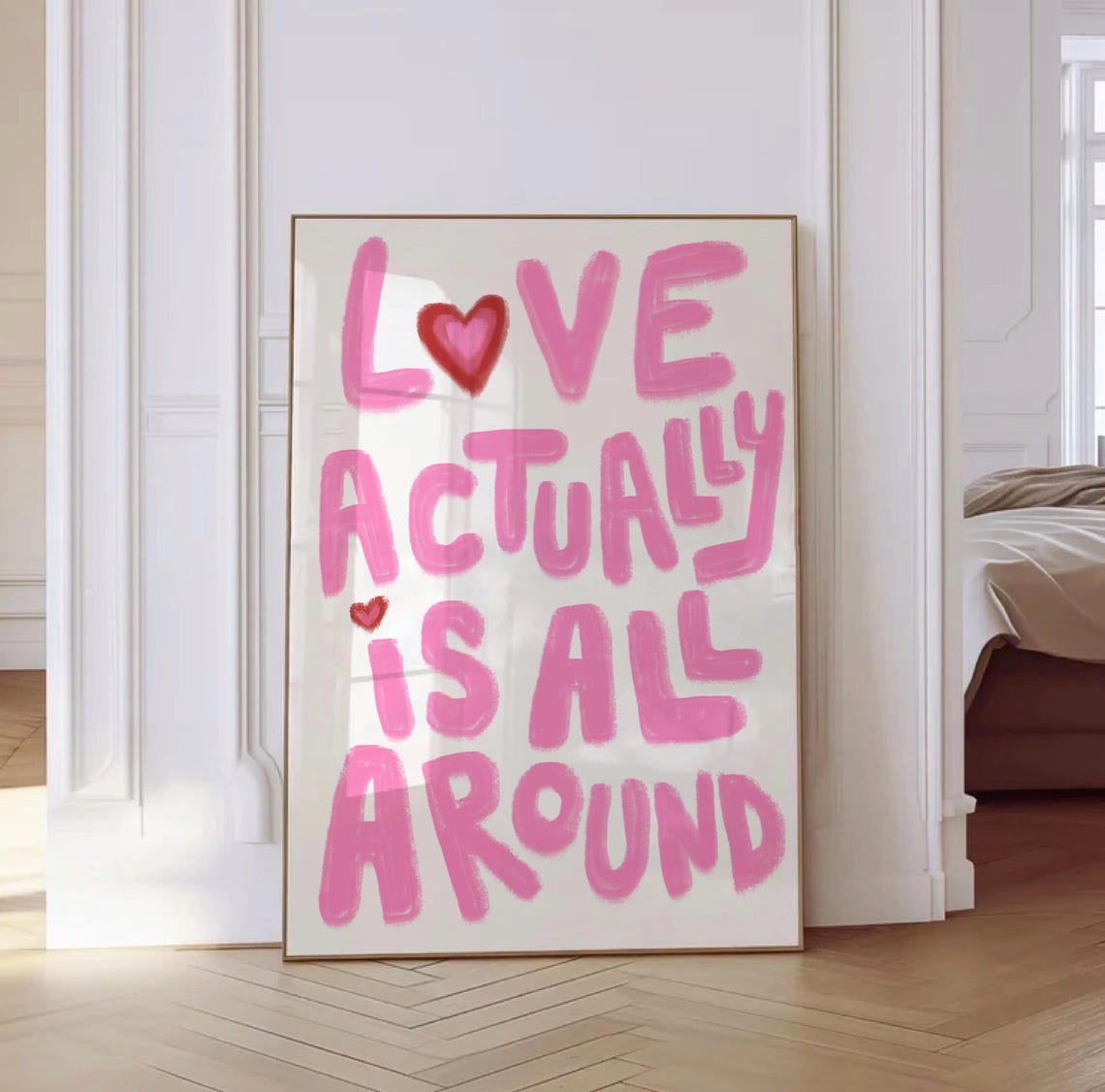 Love Actually Is All Around Pink Hearts Girly Bedroom Quote Poster - Image 2