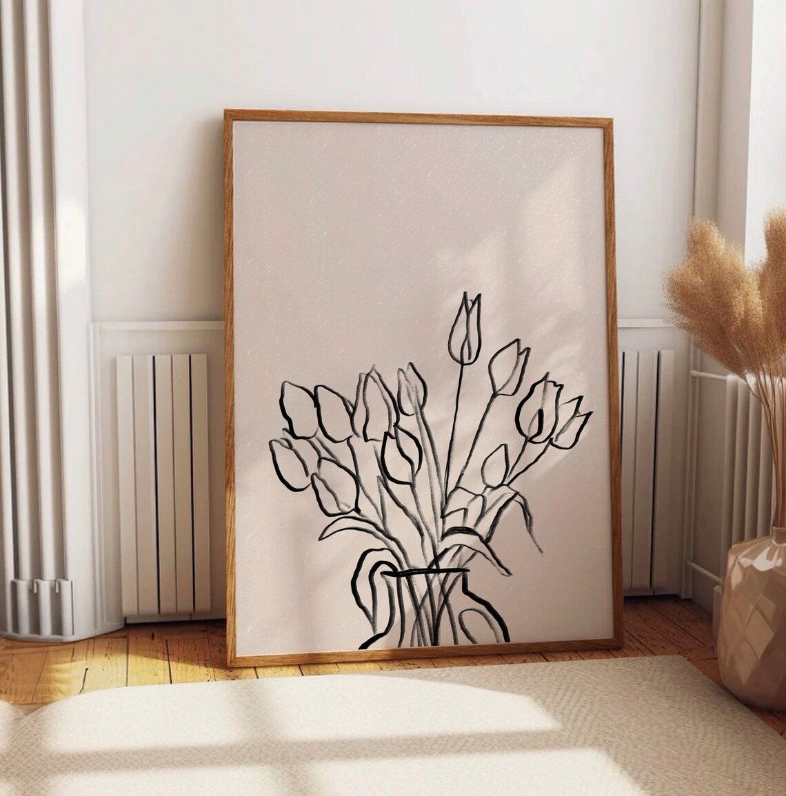 Minimalist Tulip Line Art Art Print, Neutral Floral