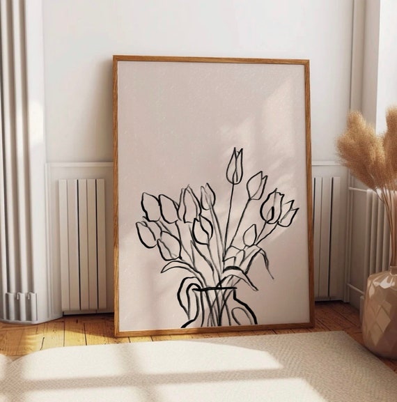 Minimalist Tulip Line Art Art Print, Neutral Floral