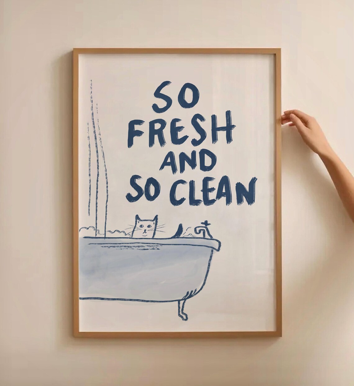 So Fresh And So Clean Bathroom Cat Typography Art Print - Image 3