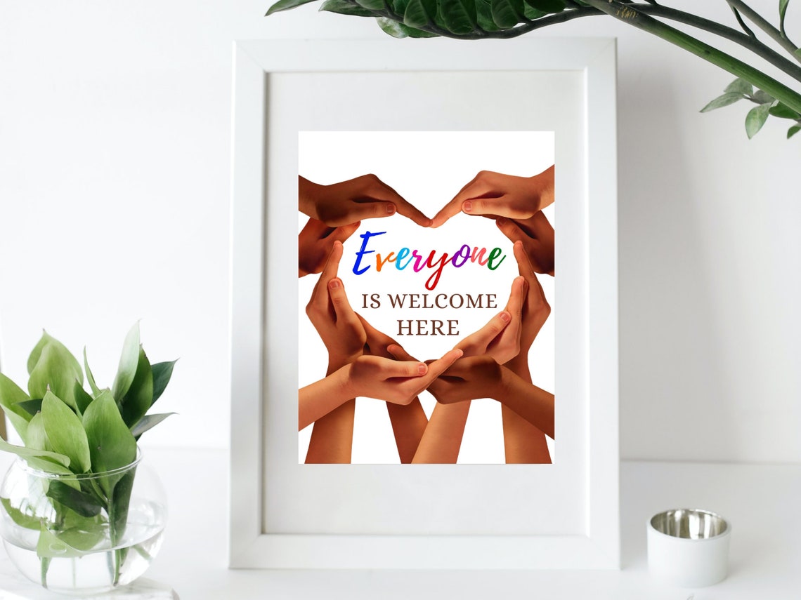 Everyone Is Welcome Here Heart Hands Diversity Inclusion Poster - Image 2