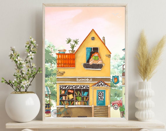 Book Shop Sign Books Decor Sign Whimsical Decor 5x7 8x10 11x14 16x20 Cute Country Bookstore Watercolor Wall Art Diy Decor