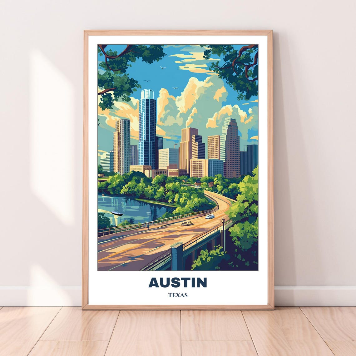 Austin Downtown Skyline Bridge Highway Sunset River View Poster - Image 4