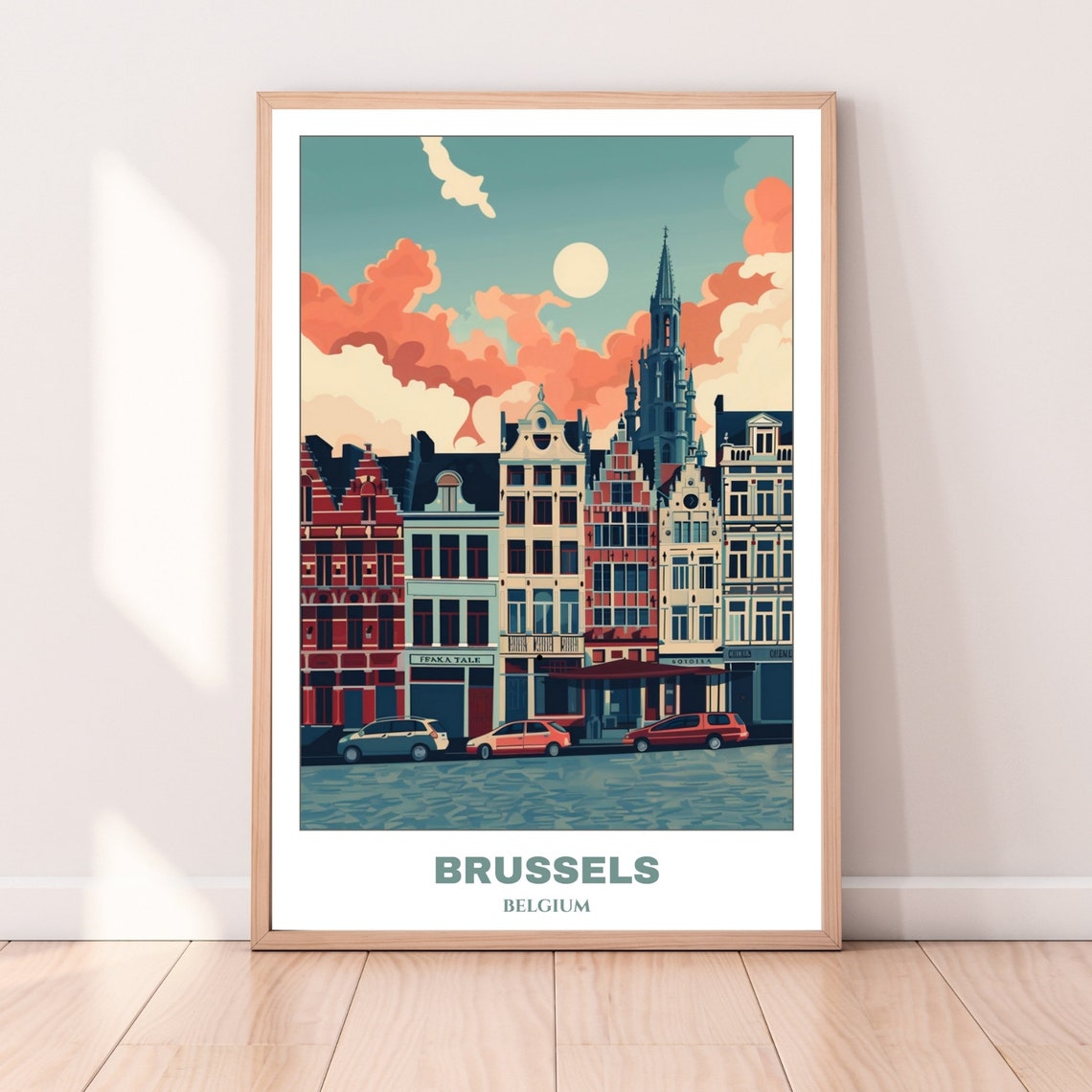 Brussels Grand Place Guildhalls Town Hall Spire Belgium Travel Poster - Image 4