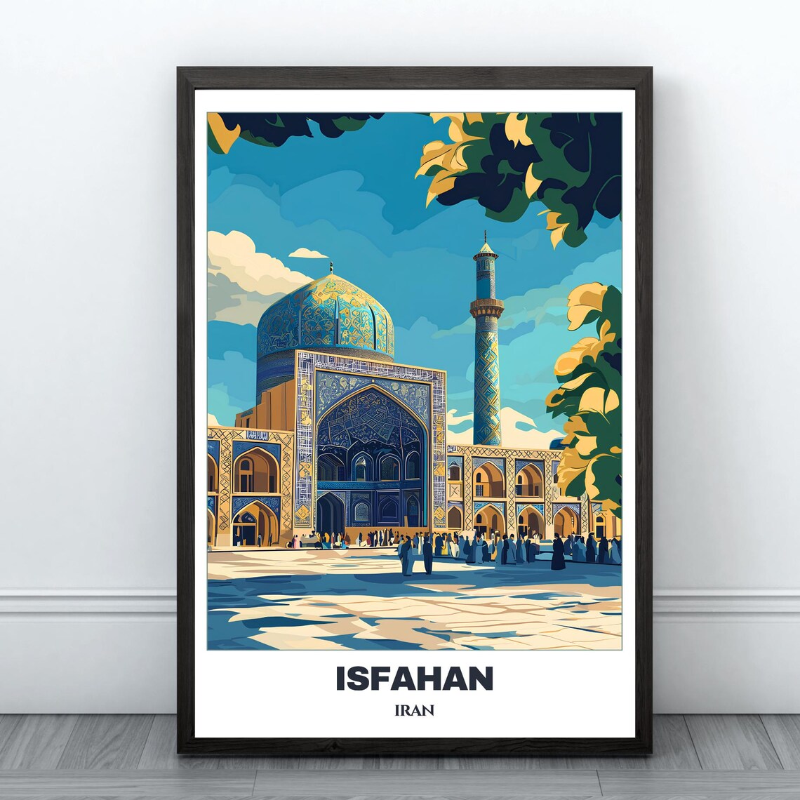 Isfahan Iran Shah Mosque Blue Tiled Dome Plaza Vintage Travel Poster