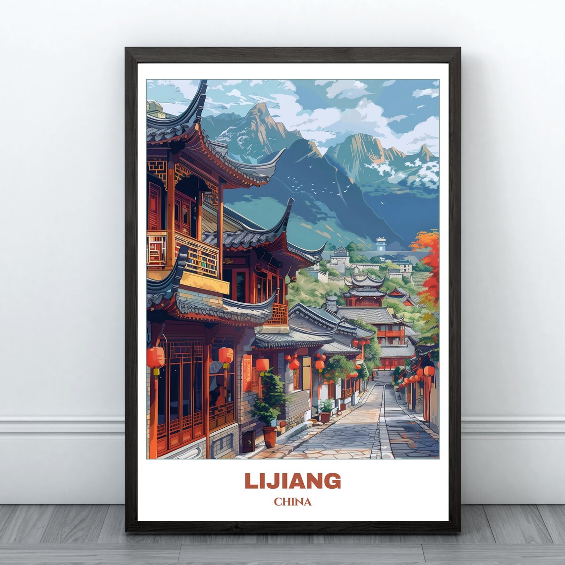 Lijiang Lantern Street Traditional Wooden Houses China Poster